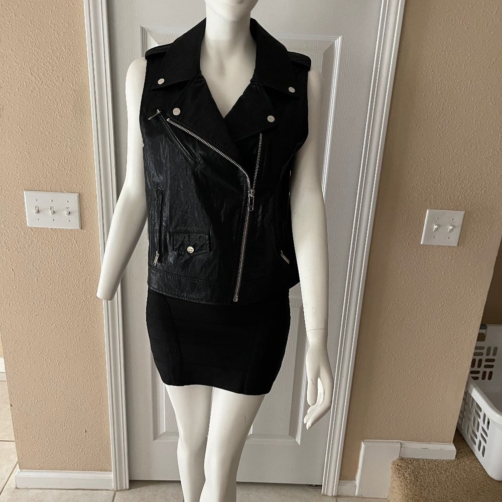 Dkny Black Faux Leather Moto Vest with Silver Hardware Size Small, NWT